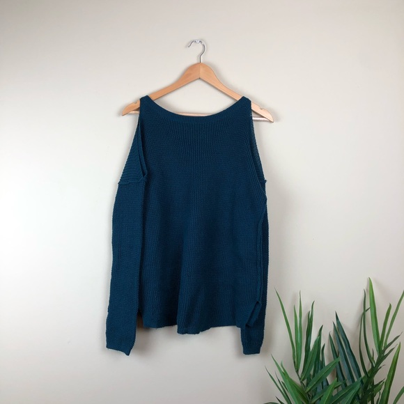 Teal Shoulder-Cutout Knit Sweater - Picture 2 of 3